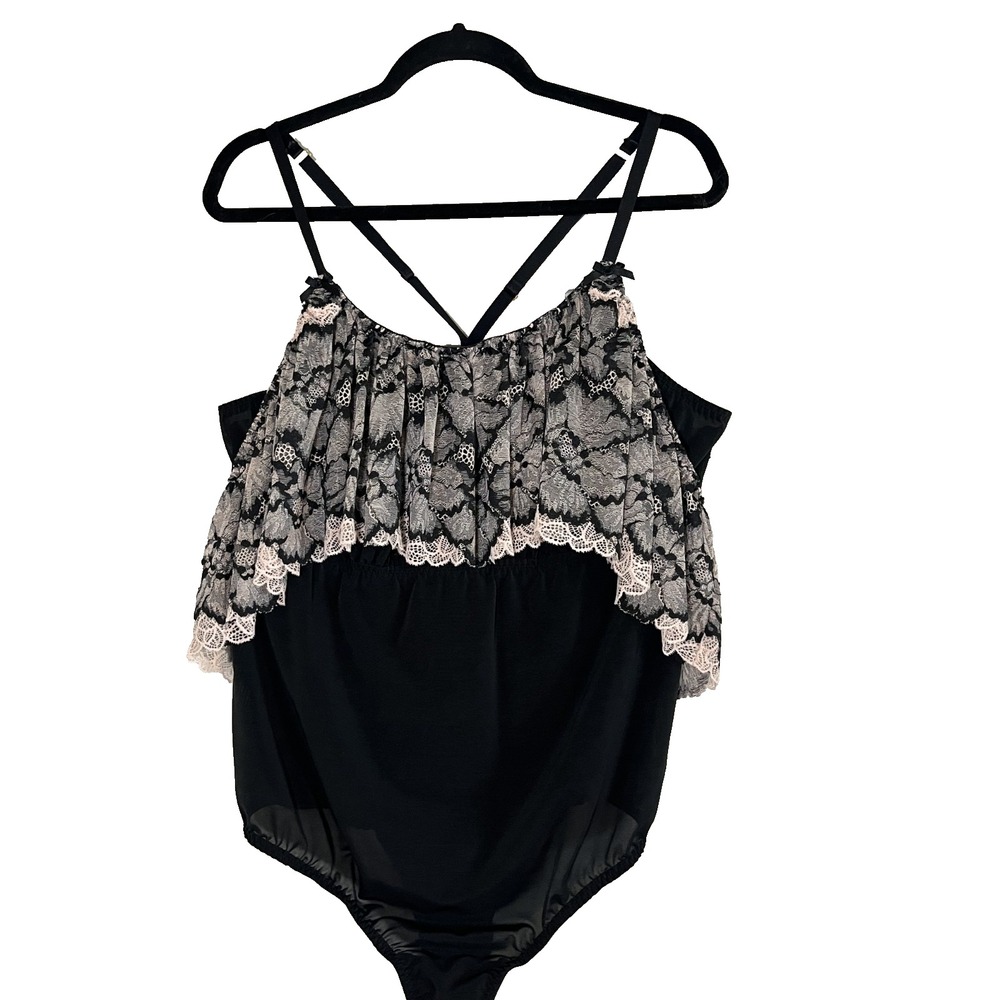 Neutral Floral Lace‎ Bodysuit Black 22 Bow Feminine Cottage Fairy Whimsical Chic